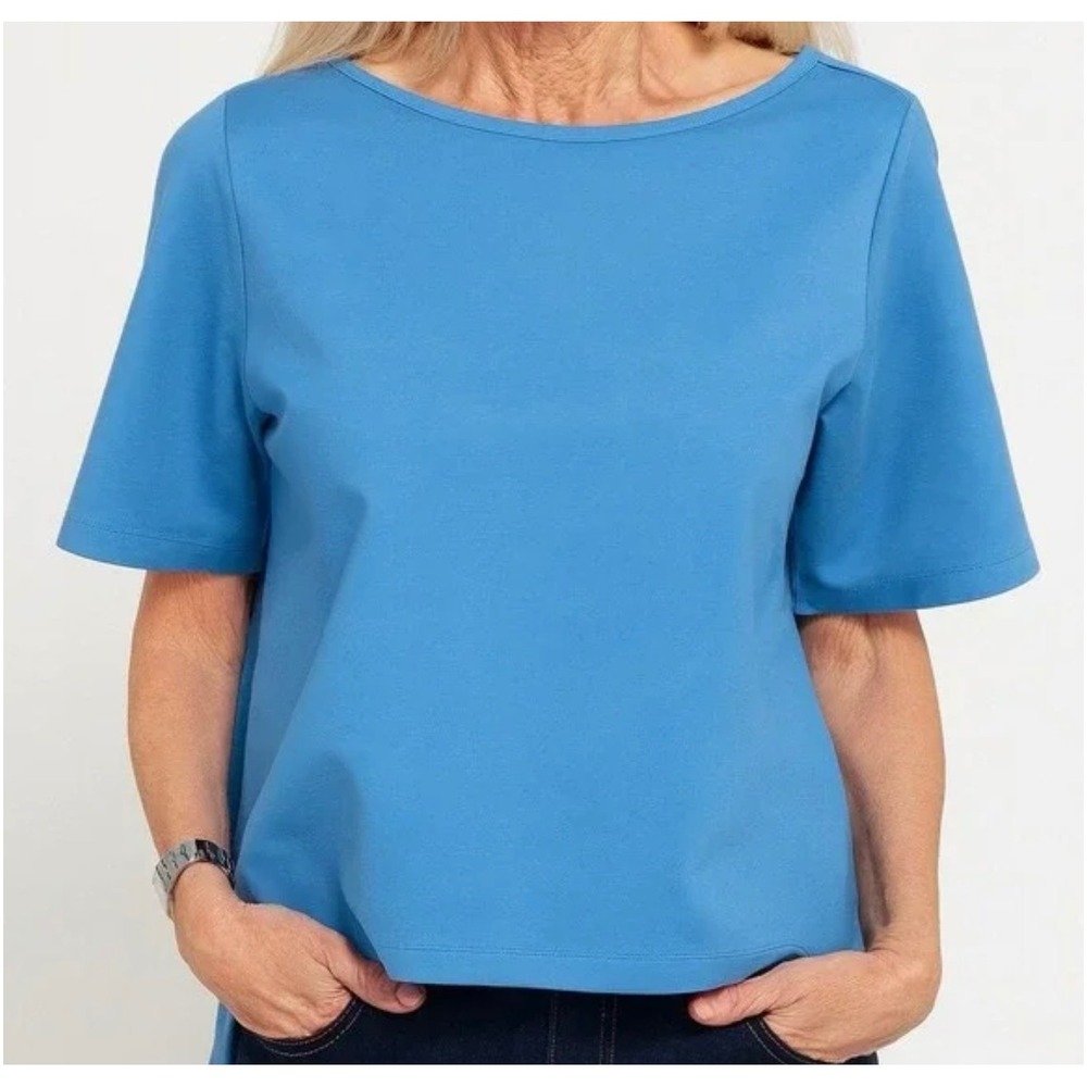 Betabrand NWOT Boxy Hi-Low Top Short Sleeve T-Shirt Top Medium Blue Boat Neck
